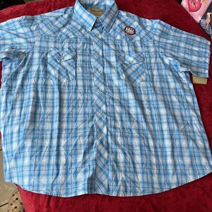 Wrangler Blue Plaid Casual Button Down Shirt